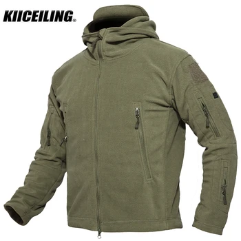 KIICEILING Военная зимняя термофлисовая тактическая куртка Мужчины на открытом воздухе Спортивное пальто с капюшоном Военные походы На открытом воздухе Армейские куртки