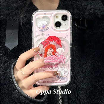 Korea Mermaid Розовый чехол для мобильного телефона Grip Tok Set Девочки Симпатичный мультяшный держатель Griptok Princess Поддержка для iPhone 13 14 Pro Max