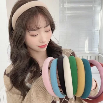 Korean Sweet Headband Soild Color Sponge Hairbands для женщин Girl Hair Band Женская голова ручной работы Головной убор Аксессуары для волос
