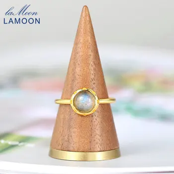 LAMOON Натуральный африканский лабрадорит Драгоценный камень 925 пробы Серебряное кольцо для женщин 14-каратное позолоченное ювелирное кольцо LMRI122
