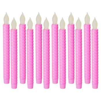 LED Электронные Свечи Длинные Желтые Вспышки Симуляция Длинная Полюсная Свеча День Рождения Свадебные Украшения Огни,Розовый