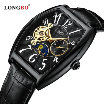 LONGBO Мужские часы Лучший бренд Роскошные механические часы с турбийоном для мужчин Кожаные водонепроницаемые автоматические наручные часы с фазой Луны для мужчин