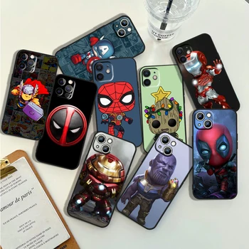 Marvel Heroes LOGO Симпатичный чехол для телефона для Apple iPhone 15 14 13 12 11 Pro Max Mini XS Max X XR 8 7 6 5 Силиконовая черная оболочка Fundas