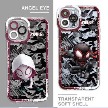 Marvel Spider Man Capa Shell Чехол для телефона для iPhone XS Max 7 8 15 Pro 11 Pro 13 Mini SE 14 Pro Max XR 12 Прозрачный силикон