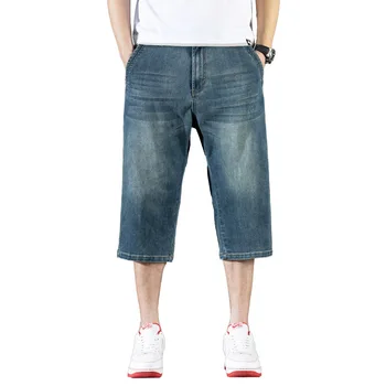 Mcikkny Хип-хоп Карго Повседневные джинсовые шорты Мужчины Свободные прямые синие джинсовые шорты Плюс размер 29-44