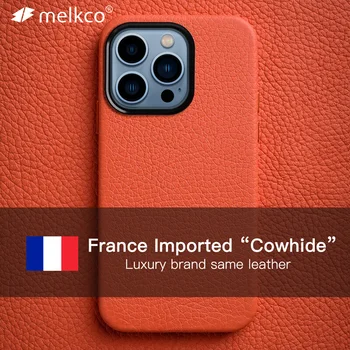 Melkco Французский чехол из воловьей кожи премиум-класса для iPhone 14 Pro Max 12 13 Роскошный бренд Тот же чехол для телефона из натуральной кожи Business Fashion