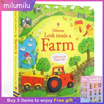 MiluMilu Usborne Look InsIde A Farm Buku Children's Enlightenment Cognitive Picture Book