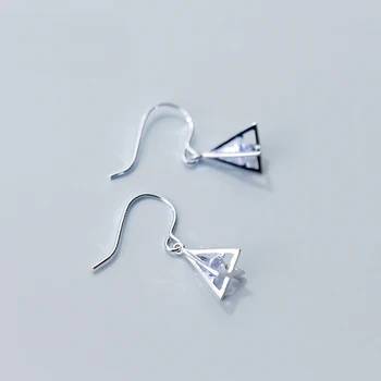 MloveAcc 100% стерлинговое серебро 925 пробы трехмерные сплошные треугольные серьги с прозрачным CZ для женщин ювелирные изделия Brincos