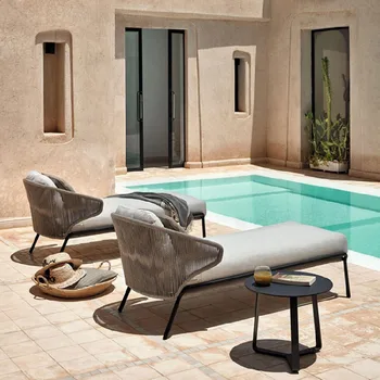 Nordic открытый солнцезащитный бассейн отель ротанг стул диван для отдыха пляжная кровать