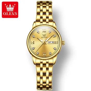 OLEVS 5525 Повседневные часы из сплава с ремешком для женщин, водонепроницаемые высококачественные кварцевые женские наручные часы Календарь Неделя Дисплей