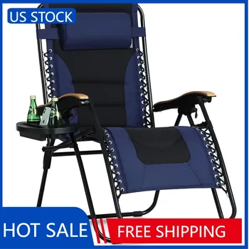 PHI VILLA Негабаритное мягкое кресло для отдыха с нулевой гравитацией XL Широкий подлокотник Регулируемое кресло с подстаканником, поддержка 400 фунтов (синий)