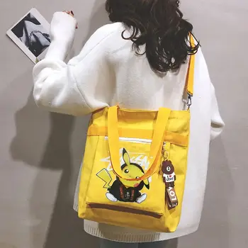 Pokemon Pikachu Портативные сумки через плечо Холщовая сумка через плечо Мультфильм Портативное хранилище большой емкости Студентка Девушка Фестиваль Подарок
