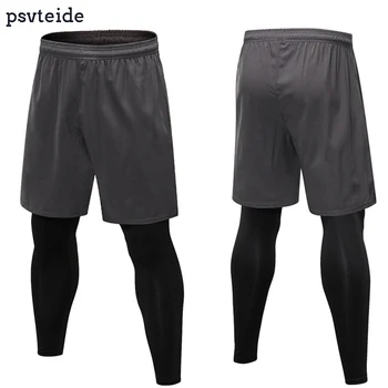Psvteide Мужские брюки 2 в 1 Колготки Компрессионные штаны Брюки для йоги Леггинсы для бега для мужчин Спортивные узкие брюки Брюки для упражнений