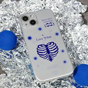 Punk Cool Blue Heart Bone Чехол для телефона для IPhone 14 11 12 13 Pro Max Корейский модный готический чехол для телефона для IPhone XR XS MAX