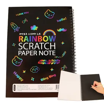 Rainbow Scratch Paper Kit 10 листов ручной работы Набор скретч-бумаги без запаха Черная скретч-бумага Искусство Цветной блокнот для рисования Ремесло