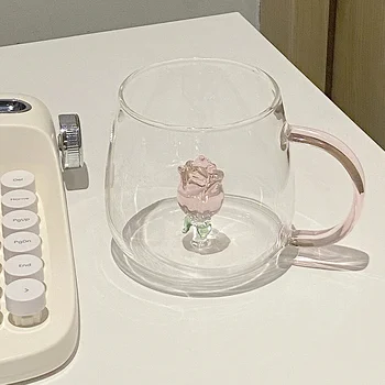 Rose Cup High-End Sense Of Light Luxury Красивая стеклянная чашка для воды Девушки и дамы Креативные красивые кружки для домашнего офиса
