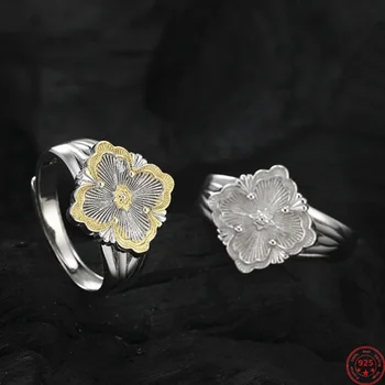 s925 стерлингового серебра кольца для женщин новая мода контрастный цветной гальванический платиновый золотой цветы панк ювелирные изделия бесплатная доставка