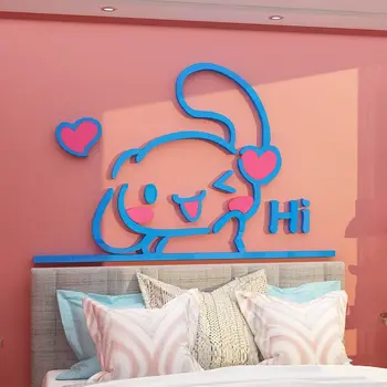 Sanrio Детская комната 3D трехмерная акриловая наклейка Cinnamoroll Мультфильм Мальчик и девочка Спальня Фон Настенное украшение