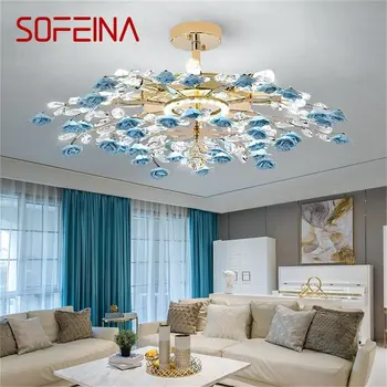 SOFEINA Креативные люстры Светлый хрустальный подвесной светильник Синий цветок Ветвь Домашний светодиодный светильник для гостиной Столовая