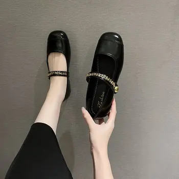 Spring Flat Женская цепь Мэри Джеймс Обувь Легкая 2023 Новая повседневная обувь Стильная Квадратный носок Элегантный дизайнер Zapatos Mujer
