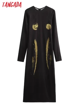 Tangada 2023 Модное женское платье с принтом на молнии Винтаж с длинным рукавом Платье миди PS68