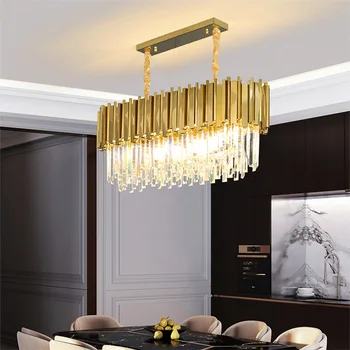 TEMAR Золотая люстра Хрустальный прямоугольный подвесной светильник Постмодернистский светодиодный светильник для домашней гостиной Столовая