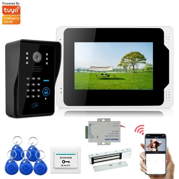 TUYA 1080P 7 Цветной сенсорный экран Wi-Fi Видео Дверной звонок Умное приложение Домашний домофон Разблокировка паролем RFID Система контроля доступа