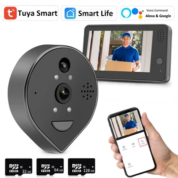 Tuya WiFi Видео Дверной звонок Глазок Камера Дверной звонок 1080P 4,3-дюймовый ЖК-монитор Беспроводной видеоглаз для домофона домашней безопасности
