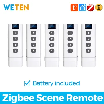 Tuya Zigbee 3.0 Беспроводной переключатель сцен 4-кнопочный пульт дистанционного управления для умной световой завесы, поддержка домашнего помощника через Zigbee2mqtt