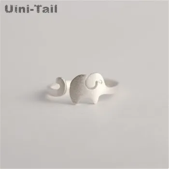 Uini-Tail горячий новый тибетский серебристый 925 пробы оригинальный матовый симпатичный длинный нос маленький слон открытое кольцо может регулировать модный прилив