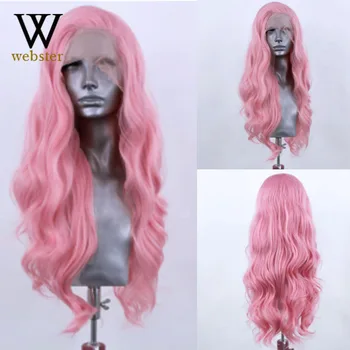 Webster Синтетический кружевной передний парик Высокотемпературный волокно Розовые волосы Кружевные парики для женщин Длинные волосы Волнистые парики Термостойкий косплей