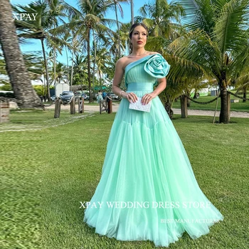 XPAY Элегантный мятно-зеленый А Линия Вечерние платья Свадебное платье для вечеринки Тюль 3D Цветы Выпускные платья Торжественное платье для торжественных случаев Vestidos