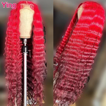 ying 34 дюйма 200% красный цвет омбер глубокая волна 13x6 кружевной передний парик 5x5 кружевной парик remy 13x4 кружевной передний парик предварительно выщипанный с детскими волосами