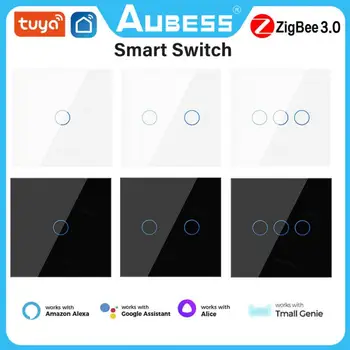 Zigbee Smart Switch Alexa No Neutral Tuya Control работает с Google 1/2/3 Gang Smart Life Home Light WiFi Сенсорные переключатели