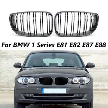  Автомобильные двойные решетки Carbon Fiber Look Передняя решетка радиатора Замена гоночных деталей для BMW 1 серии E81 E82 E87 E88 2007-2013