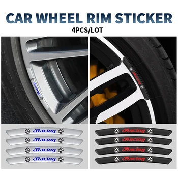  Автомобильные колесные диски Гоночные украшения Алюминиевые полосы Наклейки на ступицу шин для Volkswagen Tiguan R32 GTI Jetta Beetle Polo Golf 4 Tharu