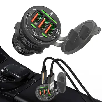 Автомобильный USB-адаптер Портативный 3-портовый USB-адаптер QC3.0 Штекер с переключателем Автомобильный блок быстрой зарядки Автомобильное зарядное устройство для дорожной поездки