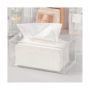 Акриловая коробка для салфеток Прямоугольная прозрачная коробка для ткани для офиса, домашней ванной комнаты, ресторана, туалета