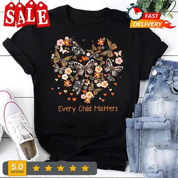 Бабочки Каждый ребенок имеет значение Винтажная футболка, рубашка коренных народов, оранжевый день Sh