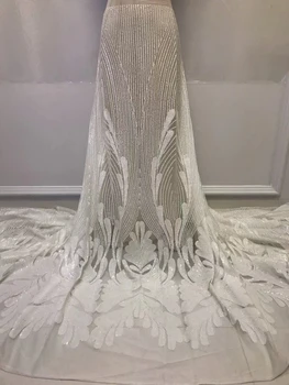 Белый тюль пайетки сетка американская кружевная ткань вышивка платья кружева сверкающие пайетки ткани 5 ярдов