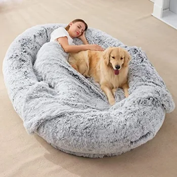  Большая человеческая кровать для собак Роскошный мех Моющаяся съемная кровать для собак в человеческий размер Зимняя теплая кровать для питомника Коврик для собак Матрасы для домашних животных Принадлежности