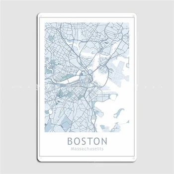 Бостон Карта города США Массачусетс Металлическая табличка Плакат Кинотеатр Гостиная Декор стен Пещера Паб Настроить жестяной знак Плакат