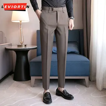 Британские мужские брюки Yapi, ощущение высокого класса, красивый, строгий деловой костюм, однотонный приталенный крой, брюки с драпировкой для ног