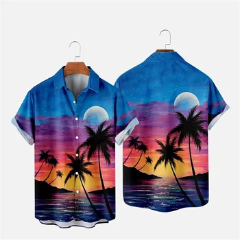 Весна и лето Мужская рубашка Coconut Tree Print Мужская одежда премиум-класса Классическая повседневная уличная футболка с коротким рукавом