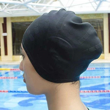 Взрослые Высокоэластичные шапочки для плавания Мужчины Женщины Водонепроницаемая шапочка для бассейна Защита ушей Длинные волосы Большая силиконовая шапка для дайвинга
