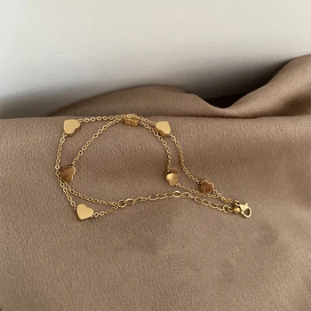 Винтажный темперамент Титановый стальной покрытый 18-каратным золотом двухслойный браслет с сердцем для женской девочки подарок ювелирные изделия аксессуары
