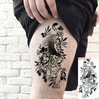 Водонепроницаемая временная наклейка татуировки Свирепая тигровая трава могучая вспышка тату поддельная татуировка рука назад нога нога боди-арт для женщин и мужчин