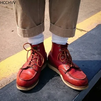 Высокая кожаная обувь Качественная мода из натуральной кожи Мужские ботильоны Ботильоны Мотоциклетные ботинки на открытом воздухе Рабочие ботинки на шнуровке мужские ботинки