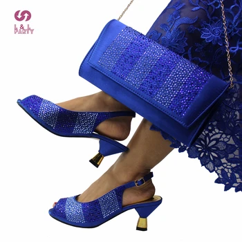 Высококачественная итальянская женская обувь и сумка нового поступления в соответствии с королевским синим цветом Специальные туфли для свадебной вечеринки