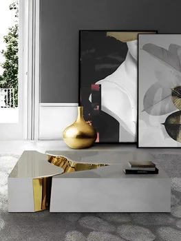 высококачественная мебель для виллы Современный лаконичный дизайнерский журнальный столик для гостиной Роскошный квадратный журнальный столик из нержавеющей стали Nordic